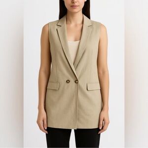 H by Halston Linen Blend Blazer Vest Small Oat Tan Long Line Vest